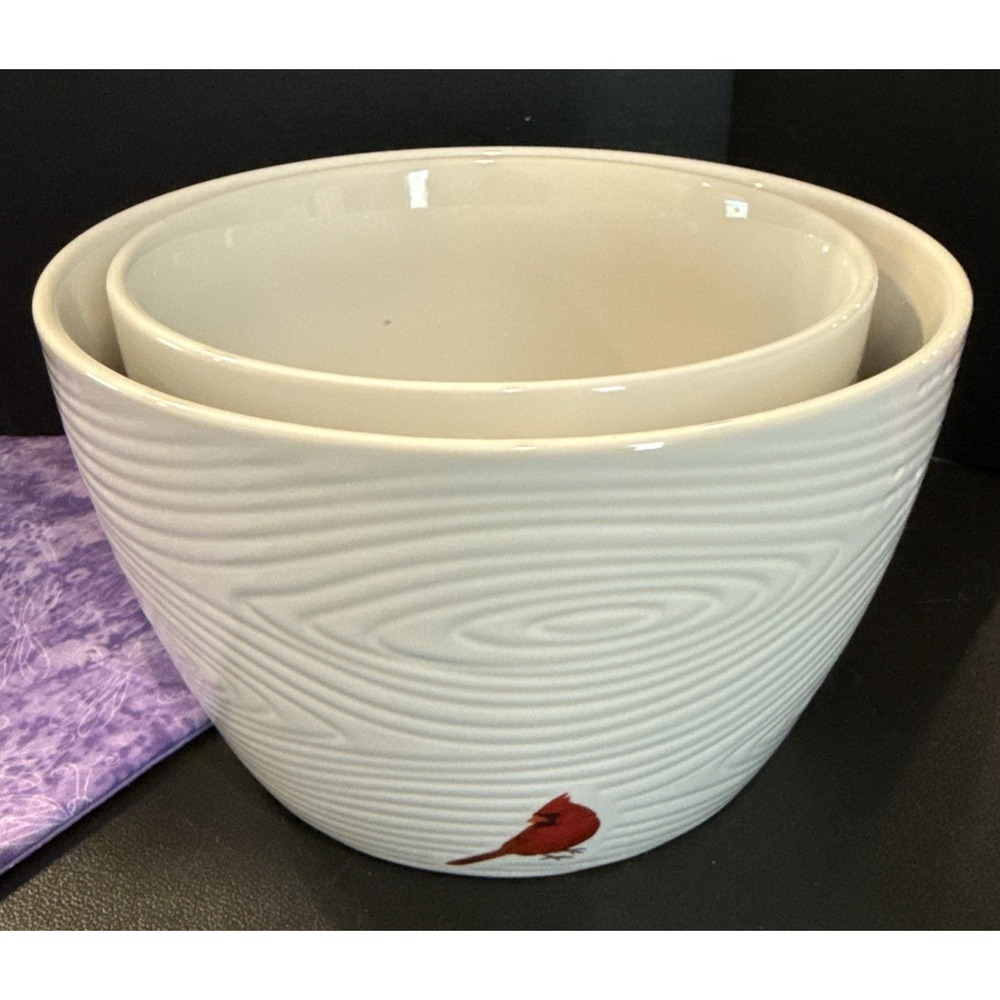 Temptations Woodland Red Cardinal Bird 2 Peice Nesting Bowls Bowl 2/3 Quart